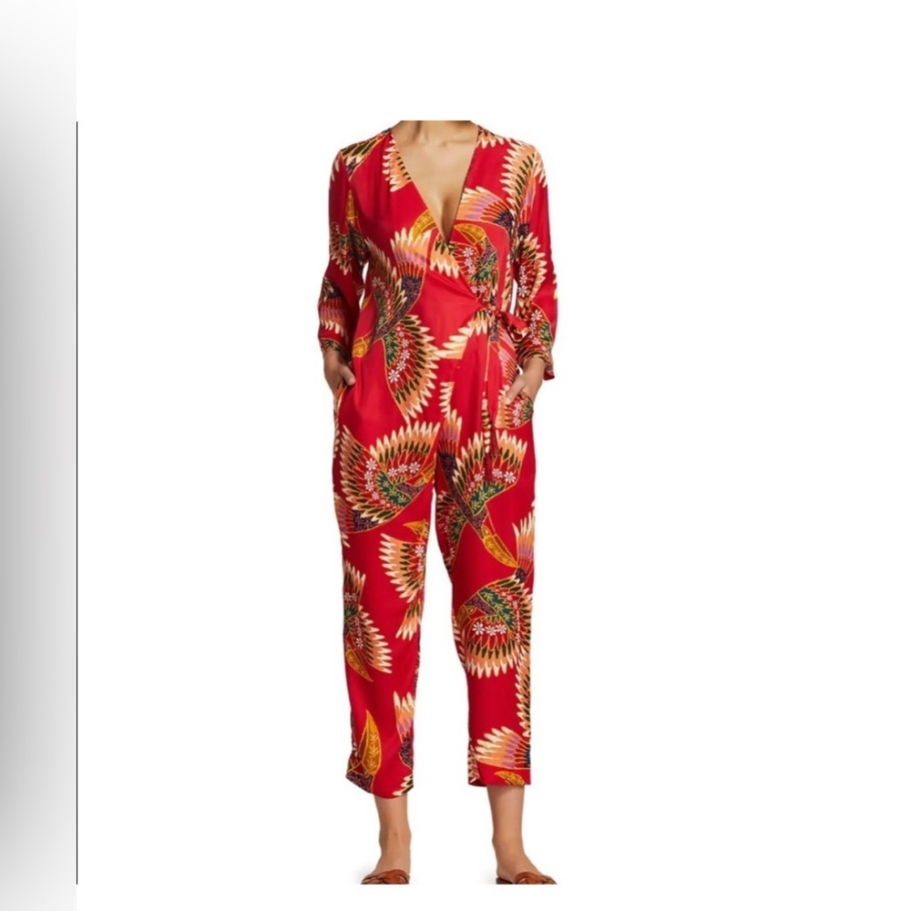 FARM Rio Red Wonderful Toucans Jumpsuit Medium Red